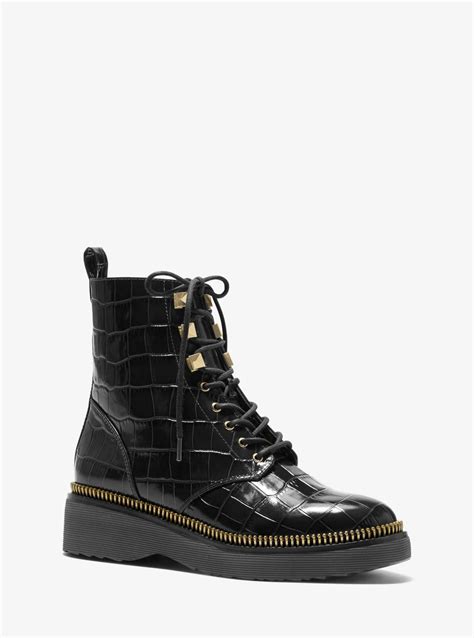 michael kors haskell combat boot|Haskell Crocodile Embossed Leather Combat Boot.